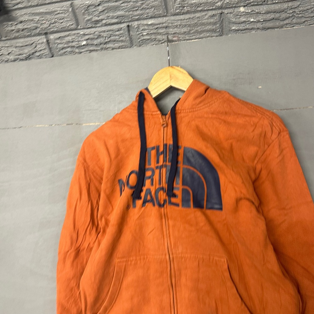 The North Face Mens Full Zip Hoodie Orange Navy Blue Logo Graphic Size Large - Picture 1 of 4